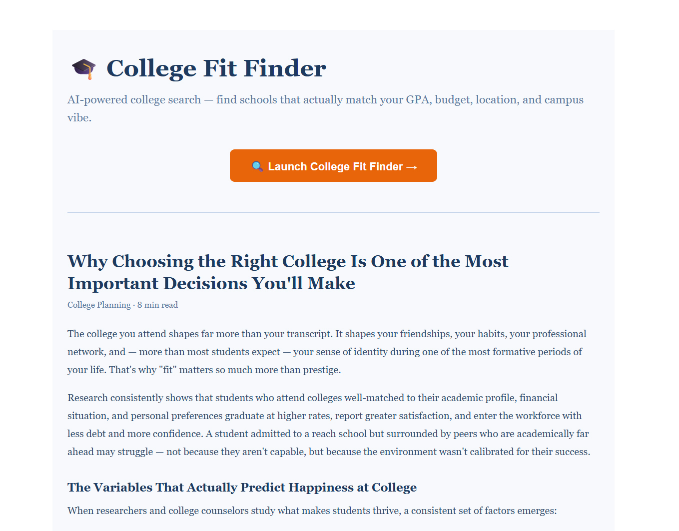 College Fit Finder App by BKCG